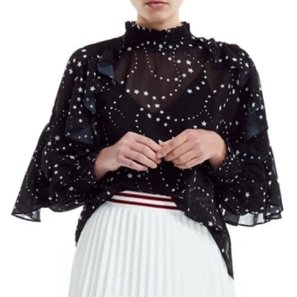 MAJE Letro star print ruffle blouse size Small - Picture 5 of 8